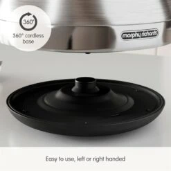 Morphy Richards Venture Brushed Stainless Steel Pyramid Kettle -Morphy Richards Sales Store 100130 360 cordless base text