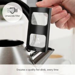 Morphy Richards Venture Brushed Stainless Steel Pyramid Kettle -Morphy Richards Sales Store 100130 Limescale Filter text