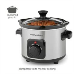Morphy Richards Brushed Stainless Steel 1.5L Ceramic Slow Cooker -Morphy Richards Sales Store 460300 Toughened glass lid text